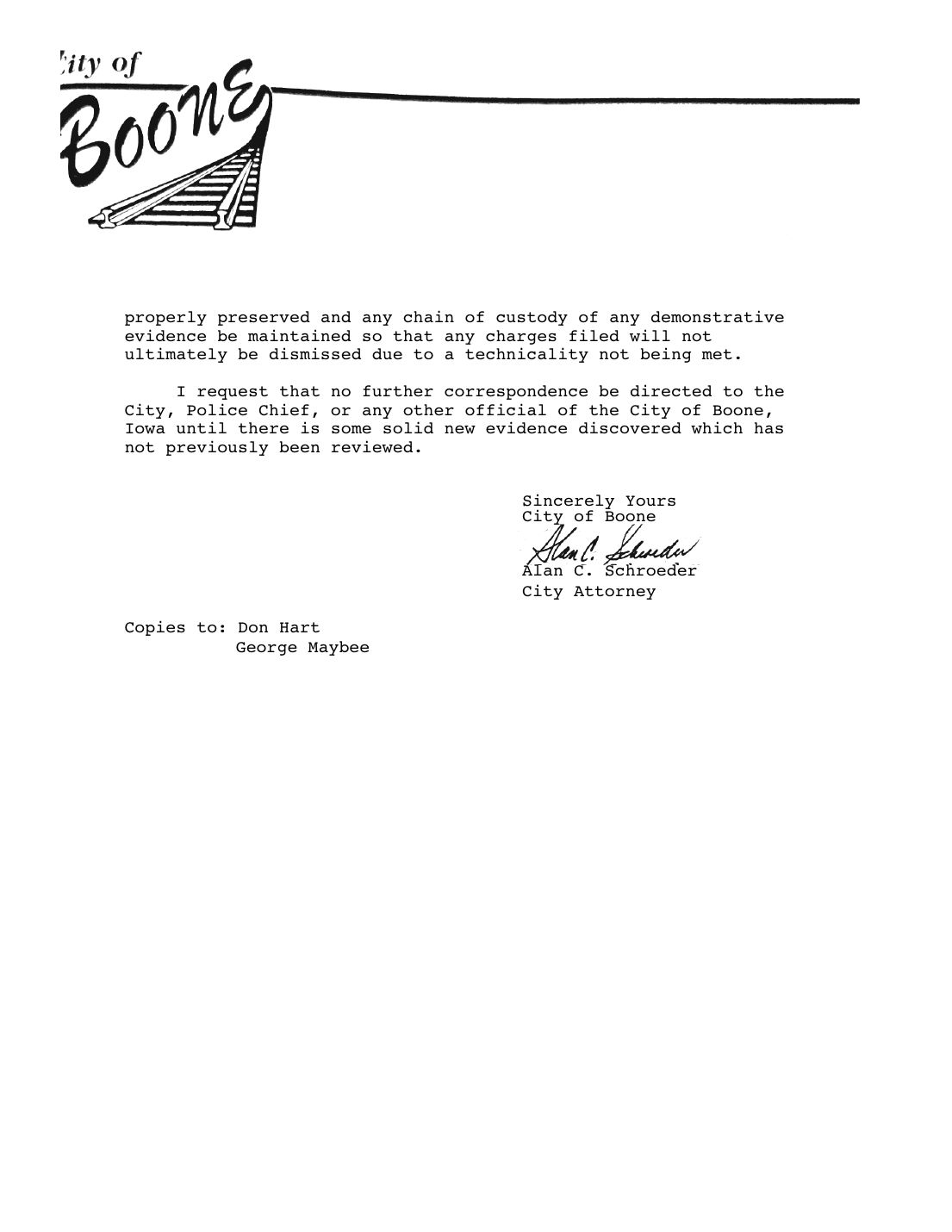 Letter to Sidney Louis, Alan C. Schroeder, Boone City Attorney, January 13, 1993 — page 2 of 2